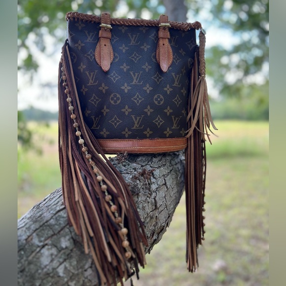Vintage LV Bucket Bag Revamped Fringe Boho Western - Picture 6 of 9